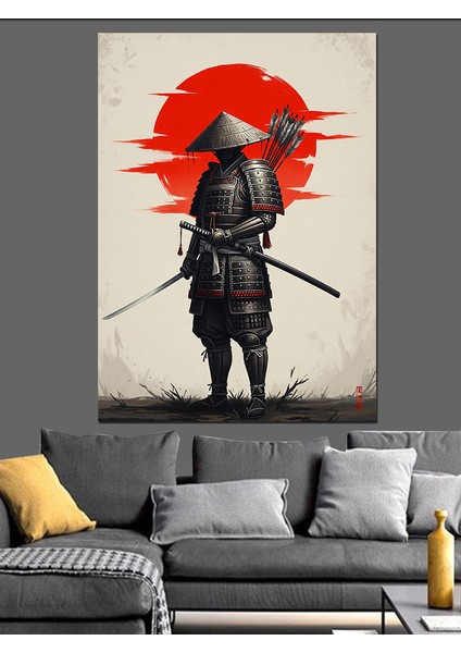 Samuray Kırmızı Güneş Kılıç Dekoratif Kanvas - Mdf Ahşap Tablo modelleri