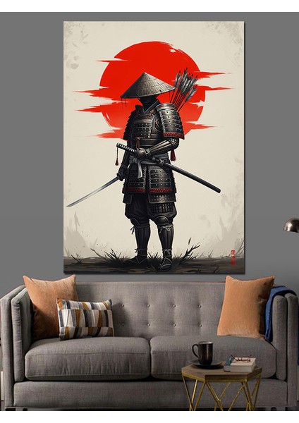 Samuray Kırmızı Güneş Kılıç Dekoratif Kanvas - Mdf Ahşap Tablo fırsatları