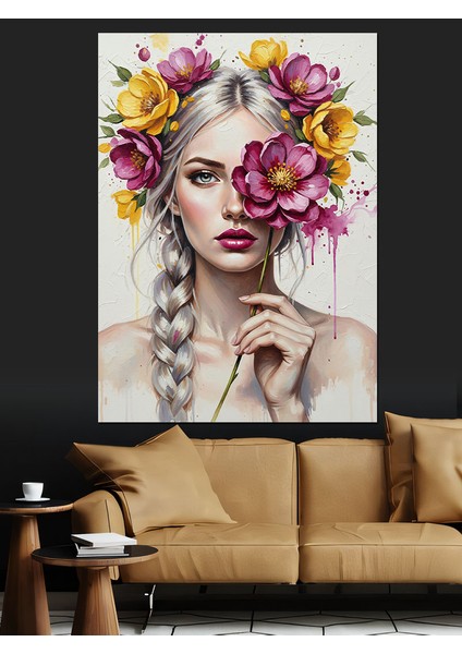 Çiçek Tacı Makyajlı Kadın Dekoratif Kanvas - Mdf Ahşap Tablo fiyatları