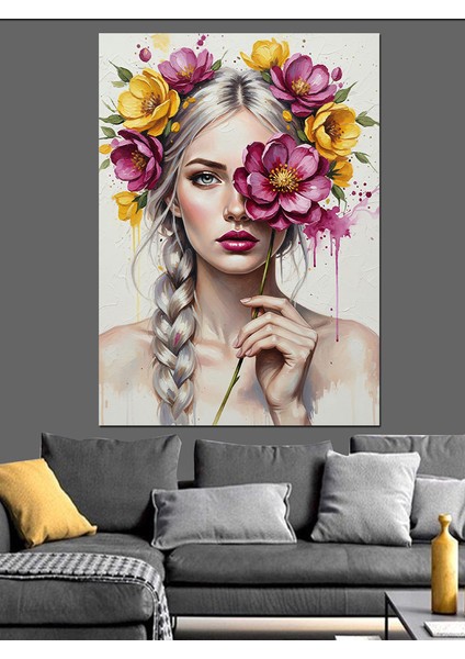 Çiçek Tacı Makyajlı Kadın Dekoratif Kanvas - Mdf Ahşap Tablo fırsatları