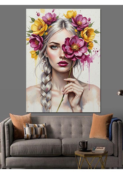 Çiçek Tacı Makyajlı Kadın Dekoratif Kanvas - Mdf Ahşap Tablo indirimleri