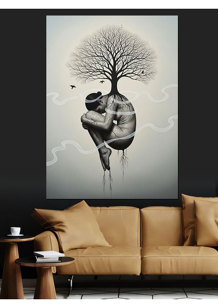 Ağaçtan Çıkan Insan Beyni Dekoratif Kanvas - Mdf Ahşap Tablo