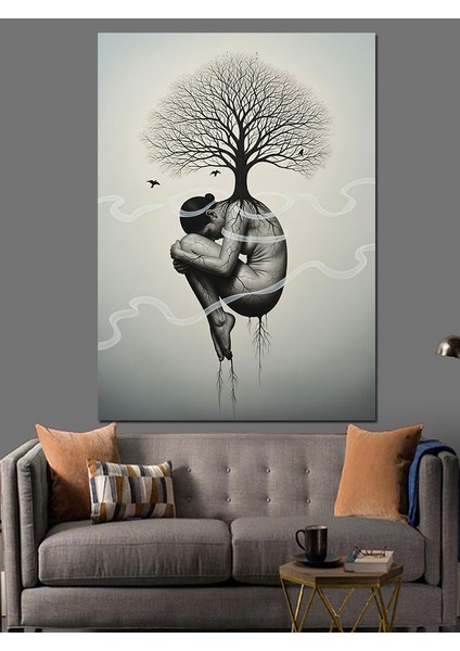 Ağaçtan Çıkan Insan Beyni Dekoratif Kanvas - Mdf Ahşap Tablo modelleri