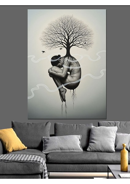 Ağaçtan Çıkan Insan Beyni Dekoratif Kanvas - Mdf Ahşap Tablo fırsatları