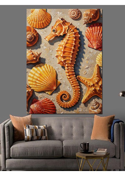 Deniz Ürünleri Denizatı Yengeç Dekoratif Kanvas - Mdf Ahşap Tablo