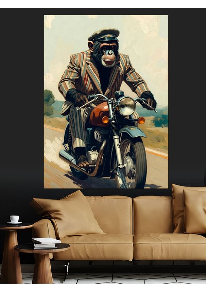 Motosiklet Süren Vahşi Maymun Dekoratif Kanvas - Mdf Ahşap Tablo modelleri
