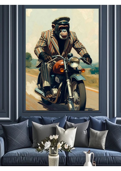 Motosiklet Süren Vahşi Maymun Dekoratif Kanvas - Mdf Ahşap Tablo fırsatları