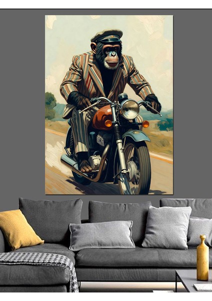 Motosiklet Süren Vahşi Maymun Dekoratif Kanvas - Mdf Ahşap Tablo indirimleri