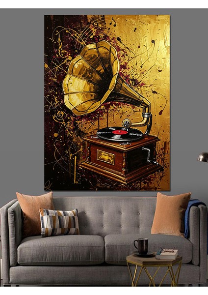Gramofon Antika Müzik Aleti Dekoratif Kanvas - Mdf Ahşap Tablo fiyatları