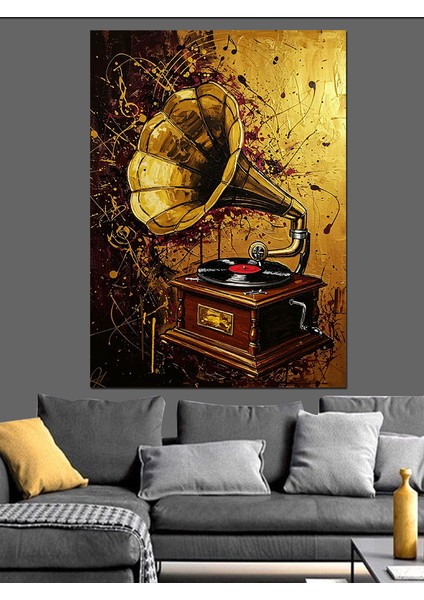 Gramofon Antika Müzik Aleti Dekoratif Kanvas - Mdf Ahşap Tablo modelleri
