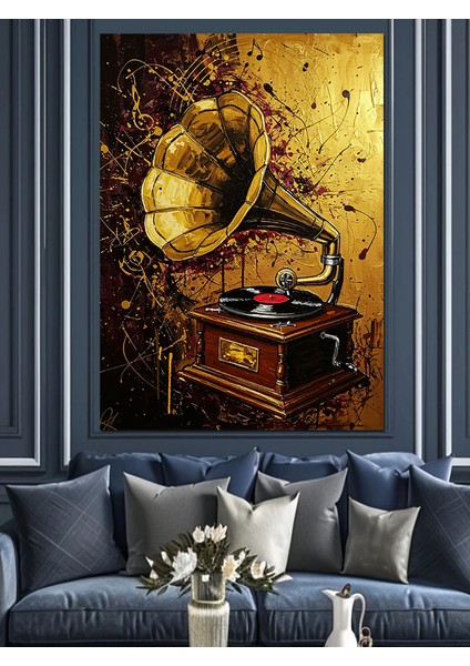 Gramofon Antika Müzik Aleti Dekoratif Kanvas - Mdf Ahşap Tablo fırsatları