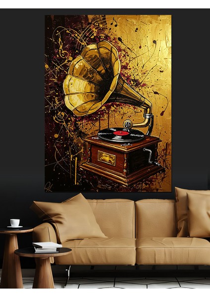 Gramofon Antika Müzik Aleti Dekoratif Kanvas - Mdf Ahşap Tablo indirimleri