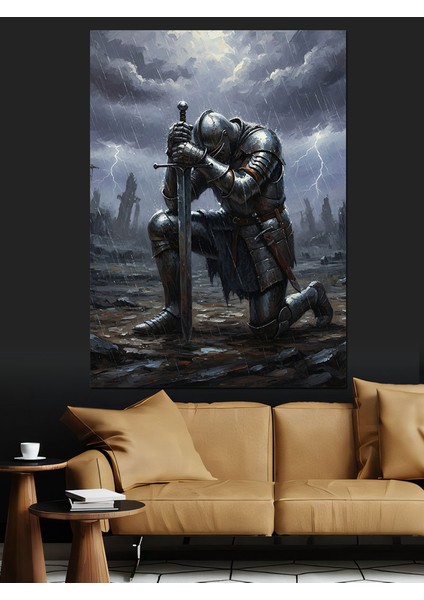 Siyah Düşünen Şovalye Adam Dekoratif Kanvas - Mdf Ahşap Tablo indirimleri