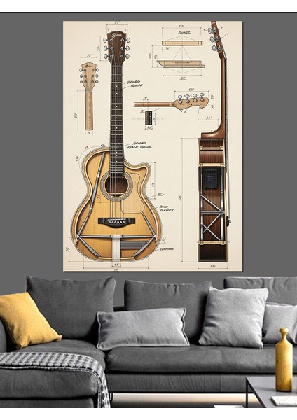 Eski Iki Klasik Gitar Eskizi Dekoratif Kanvas - Mdf Ahşap Tablo fiyatları