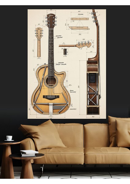Eski Iki Klasik Gitar Eskizi Dekoratif Kanvas - Mdf Ahşap Tablo fırsatları