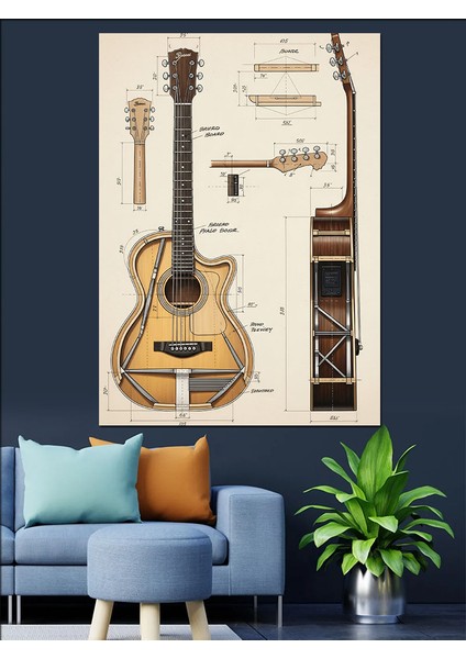 Eski Iki Klasik Gitar Eskizi Dekoratif Kanvas - Mdf Ahşap Tablo indirimleri