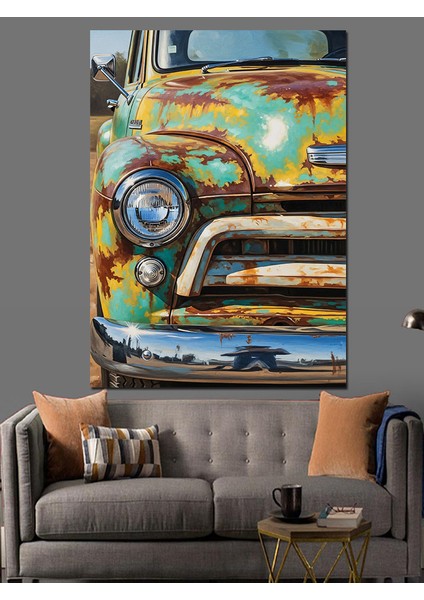 Eski Kamyonet Paslı Mavi Dekoratif Kanvas - Mdf Ahşap Tablo modelleri