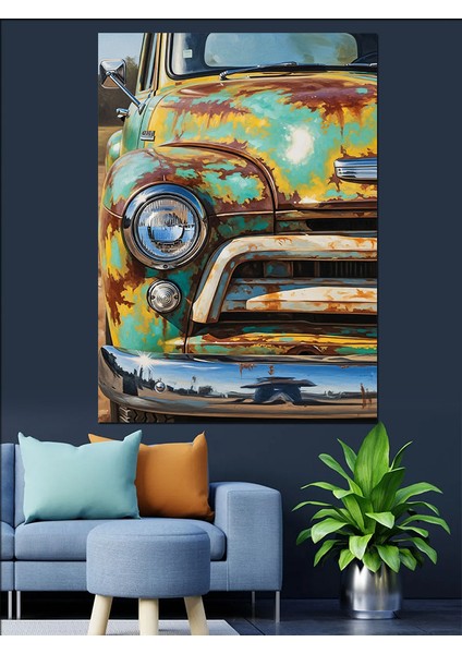 Eski Kamyonet Paslı Mavi Dekoratif Kanvas - Mdf Ahşap Tablo fırsatları
