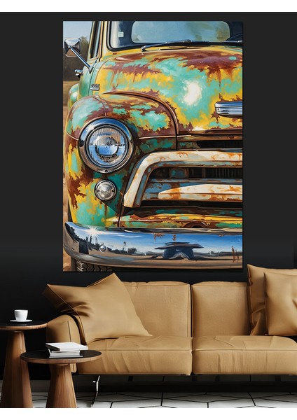 Eski Kamyonet Paslı Mavi Dekoratif Kanvas - Mdf Ahşap Tablo indirimleri