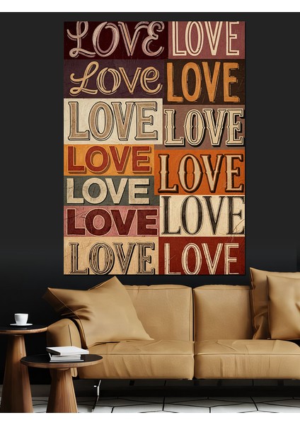 Love Yazısı Tekrarlı Afiş Dekoratif Kanvas - Mdf Ahşap Tablo