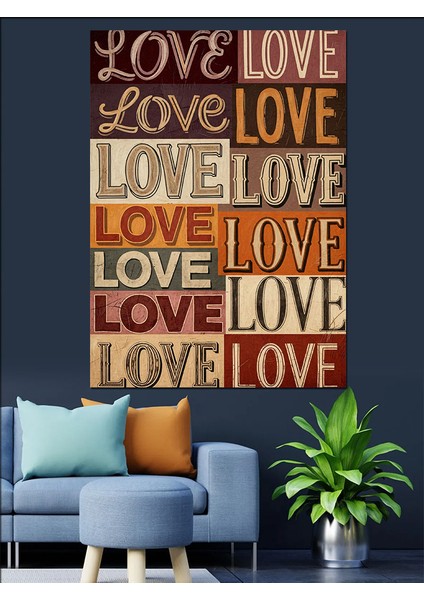 Love Yazısı Tekrarlı Afiş Dekoratif Kanvas - Mdf Ahşap Tablo fiyatları