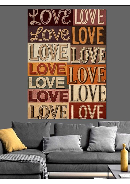 Love Yazısı Tekrarlı Afiş Dekoratif Kanvas - Mdf Ahşap Tablo fırsatları