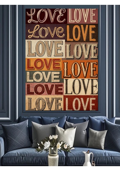 Love Yazısı Tekrarlı Afiş Dekoratif Kanvas - Mdf Ahşap Tablo indirimleri