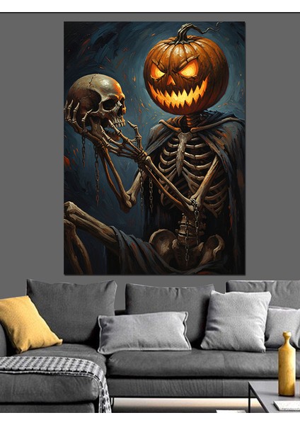 Iskeletler Balkabağı Cadılar Bayramı Dekoratif Kanvas - Mdf Ahşap Tablo fiyatları