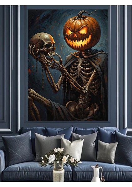 Iskeletler Balkabağı Cadılar Bayramı Dekoratif Kanvas - Mdf Ahşap Tablo modelleri