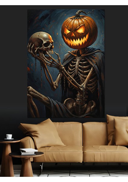 Iskeletler Balkabağı Cadılar Bayramı Dekoratif Kanvas - Mdf Ahşap Tablo fırsatları