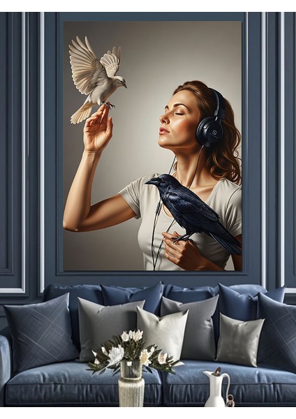 Güvercin Tutan Kadın Huzur Dekoratif Kanvas - Mdf Ahşap Tablo fiyatları