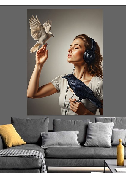 Güvercin Tutan Kadın Huzur Dekoratif Kanvas - Mdf Ahşap Tablo modelleri