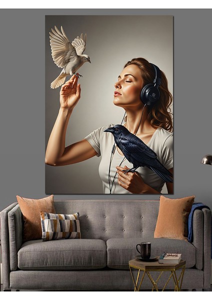 Güvercin Tutan Kadın Huzur Dekoratif Kanvas - Mdf Ahşap Tablo fırsatları