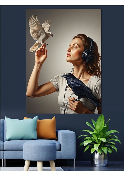 Güvercin Tutan Kadın Huzur Dekoratif Kanvas - Mdf Ahşap Tablo indirimleri