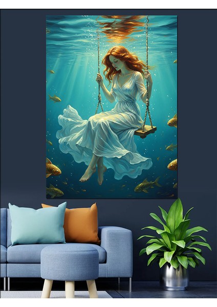 Deniz Kızı Su Altında Salıncak Dekoratif Kanvas - Mdf Ahşap Tablo fiyatları
