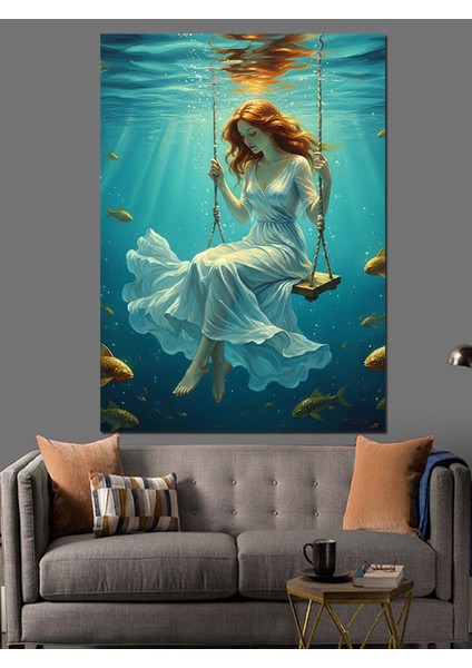 Deniz Kızı Su Altında Salıncak Dekoratif Kanvas - Mdf Ahşap Tablo modelleri