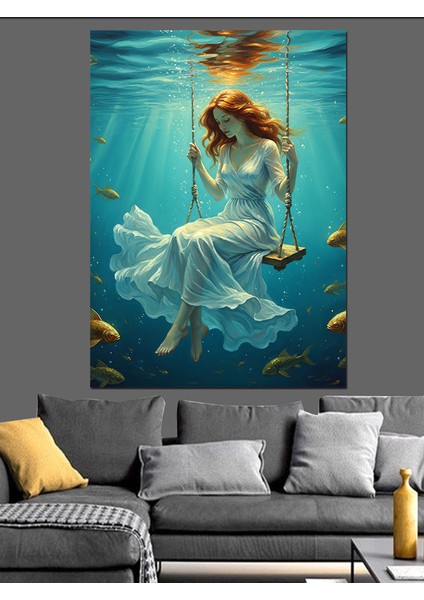 Deniz Kızı Su Altında Salıncak Dekoratif Kanvas - Mdf Ahşap Tablo fırsatları