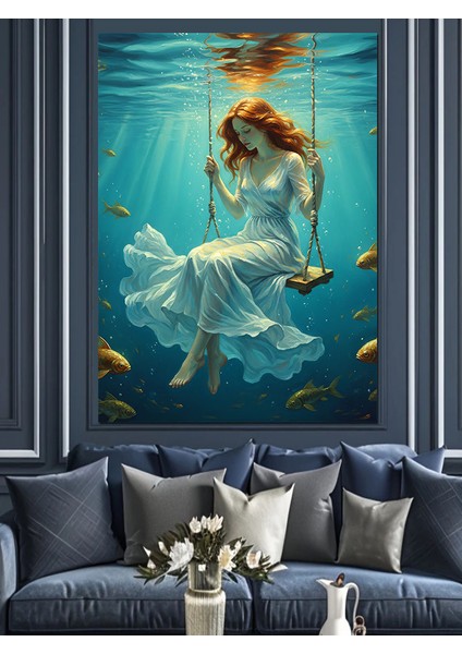 Deniz Kızı Su Altında Salıncak Dekoratif Kanvas - Mdf Ahşap Tablo indirimleri