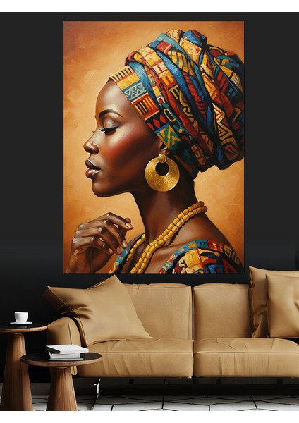 Afrika Kadın Baş Örtüsü Dekoratif Kanvas - Mdf Ahşap Tablo