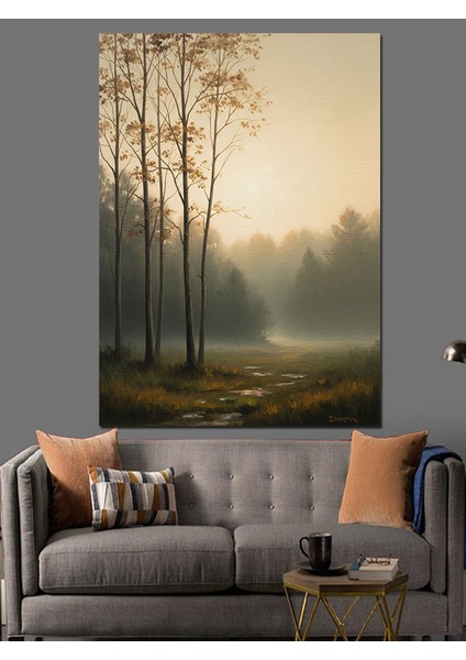Sisli Sonbahar Orman Ağaç Dekoratif Kanvas - Mdf Ahşap Tablo