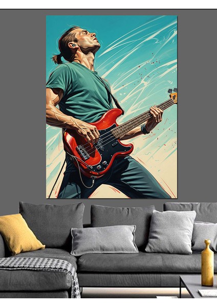 Elektrik Gitar Çalan Adam Dekoratif Kanvas - Mdf Ahşap Tablo