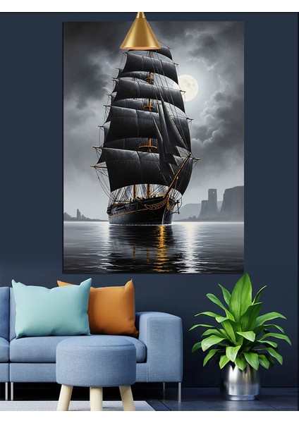 Yelkenli Siyah Gemi Deniz Dekoratif Kanvas - Mdf Ahşap Tablo fiyatları