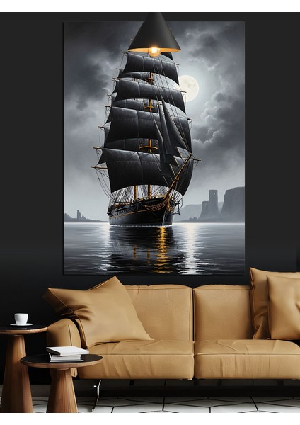 Yelkenli Siyah Gemi Deniz Dekoratif Kanvas - Mdf Ahşap Tablo modelleri