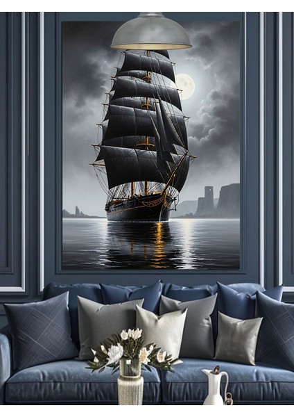 Yelkenli Siyah Gemi Deniz Dekoratif Kanvas - Mdf Ahşap Tablo indirimleri