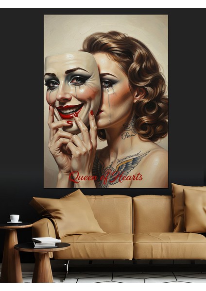 Maskeli Gülen Kadın Dekoratif Kanvas - Mdf Ahşap Tablo indirimleri