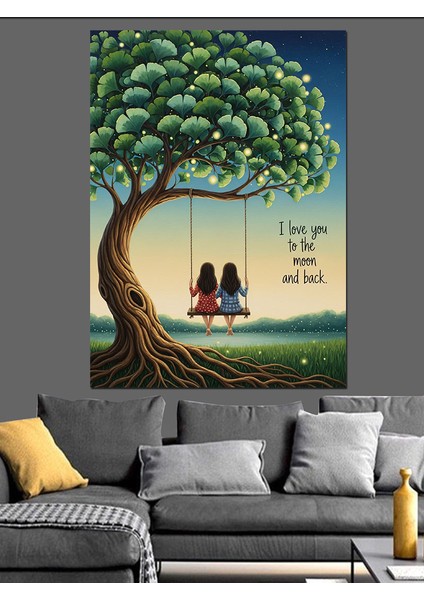 Ağaç Salıncakta Oturan Çift Dekoratif Kanvas - Mdf Ahşap Tablo modelleri