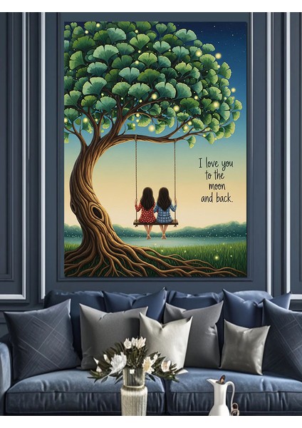 Ağaç Salıncakta Oturan Çift Dekoratif Kanvas - Mdf Ahşap Tablo fırsatları