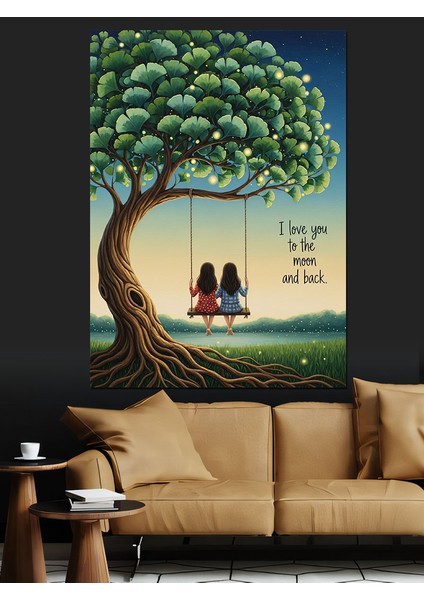 Ağaç Salıncakta Oturan Çift Dekoratif Kanvas - Mdf Ahşap Tablo indirimleri