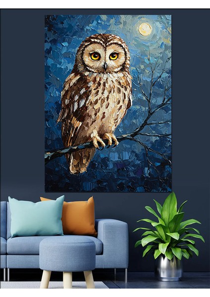 Koyu Ormanda Baykuş Portresi Dekoratif Kanvas - Mdf Ahşap Tablo