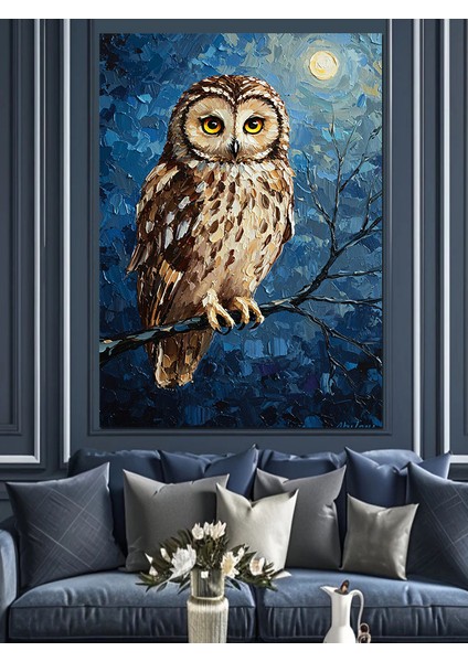 Koyu Ormanda Baykuş Portresi Dekoratif Kanvas - Mdf Ahşap Tablo fırsatları